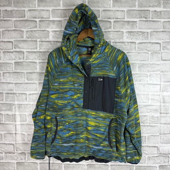 Mountain Hardwear Sweaters - Mountain Hardwear Light Blue & Yellow Dyed Hooded 1/4 Button Sweater Women LARGE